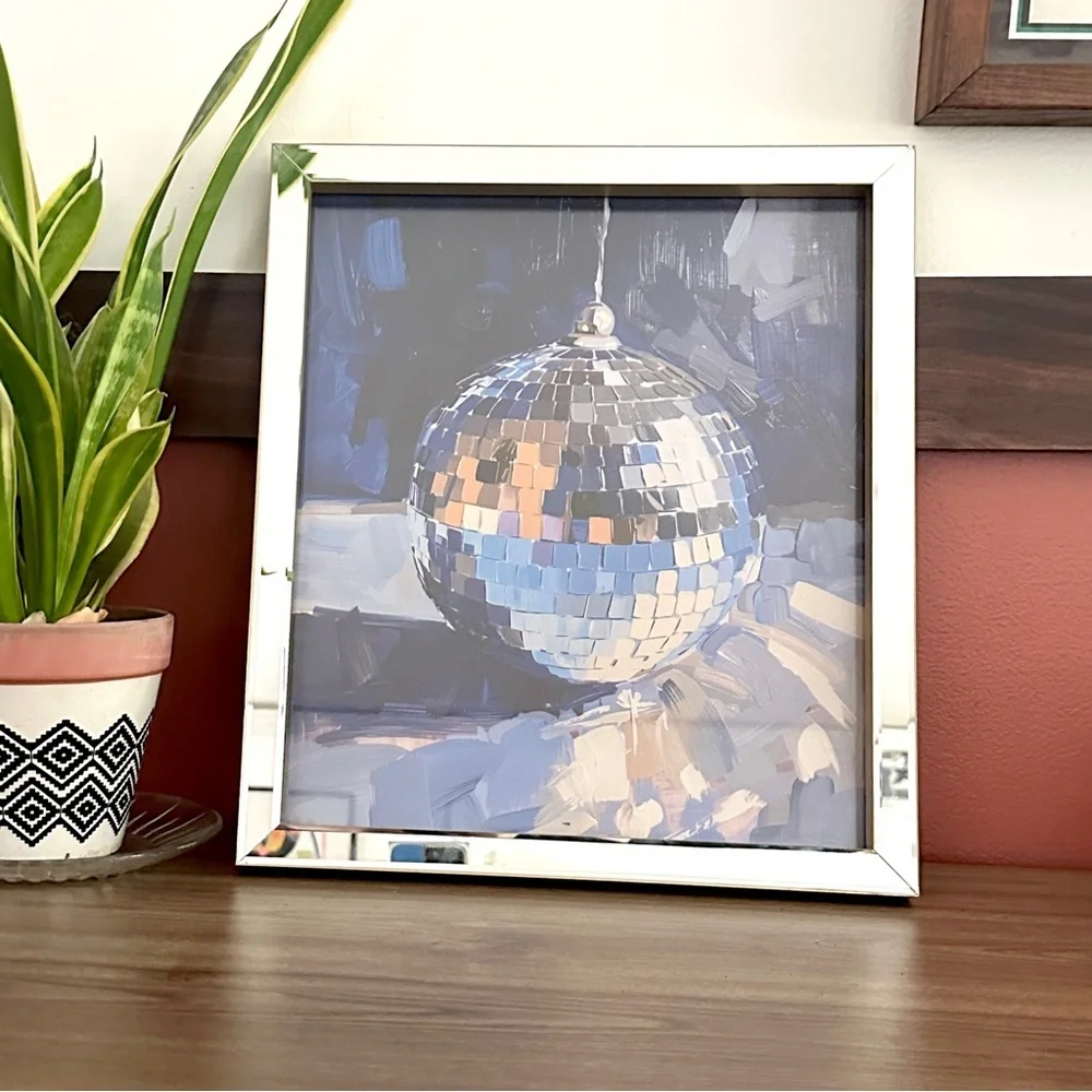 Disco Ball Mirrored & Gold Framed Mirror Ball Canvas Wall Art Print Mikasa Party